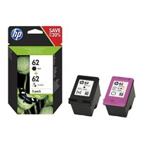 HP 62 - 2-pack - svartfärgad, färg (cyan, magenta, gul) -