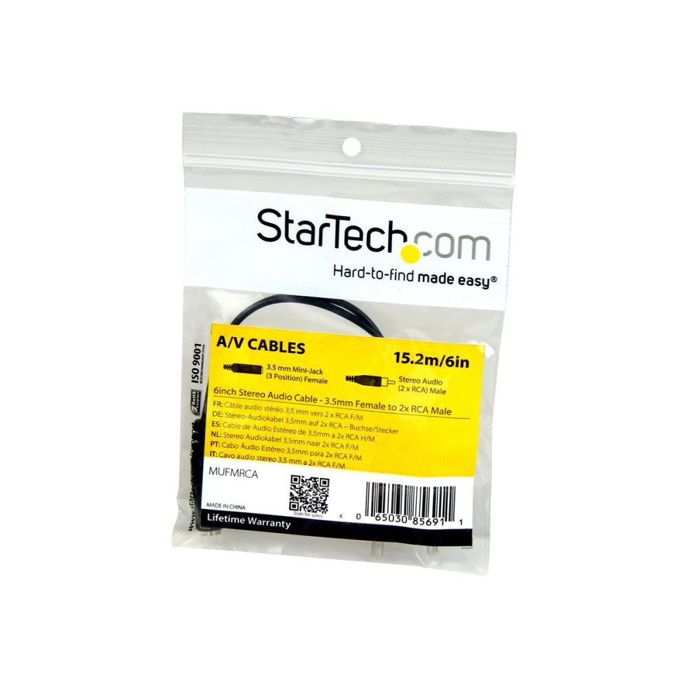 StarTech.com 15 cm stereoaudiokabel - 3,5 mm hona till 2x