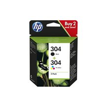 HP 304 - 2-pack - svartfärgad, färg (cyan, magenta, gul) -