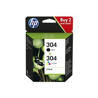 HP 304 - 2-pack - svartfärgad, färg (cyan, magenta, gul) -